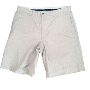 CALLAWAY MEN'S X SERIES SIZE 36 KHAKI STRIPED GOLF SHORTS FLAT FRONT 10" INSEAM